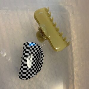 Checkered and Beige Hair Claw Clips